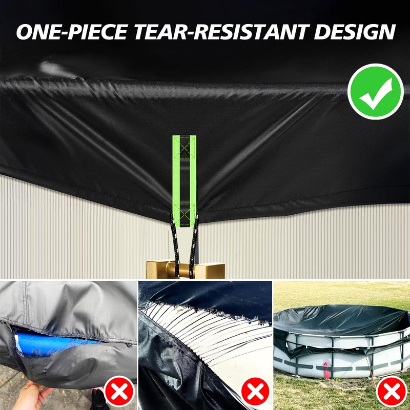 18 Ft Round Pool Cover with Reflective Strips Quick Tightening