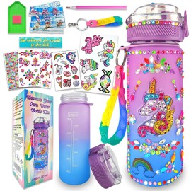 Idrese Gifts for Girls 5 6 7 8 9 10 Years, Water Bottle Set Diamond Painting with Gemstone DIY Drinking Bottle Children Crafts Girls Birthday Gift Children (B)