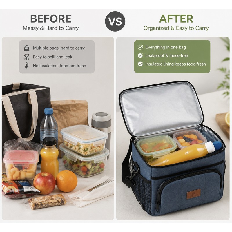 Insulated Lunch Bag for Work & Outdoor Picnic – Leakproof