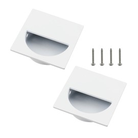 Geesatis 2 Pcs Finger Flush Pulls for Drawer Pocket Sliding Barn Door Handle Pull Recessed Handle Hardware, Stainless Steel, 2X2inch, White