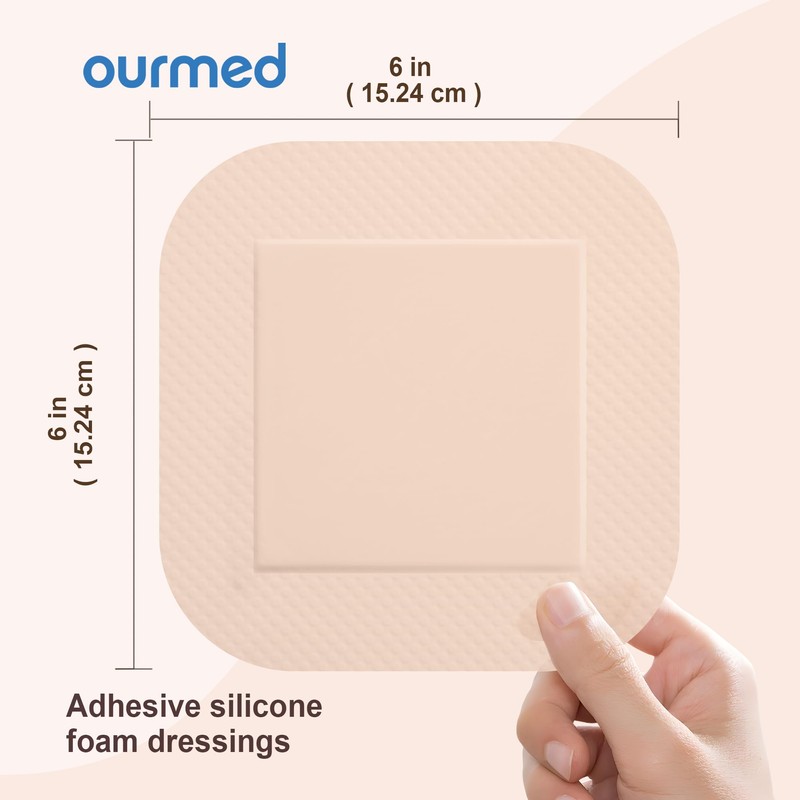 Ourmed Soft Flex Silicone Foam Dressings(6"x 6", Pack of 10)