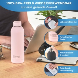 KLIPPSI® Stainless Steel Drinking Bottle, 1000 ml, Insulated Thermal Flask, 12 Hours Warm 24 Hours Cold, Leak-Proof, Durable, BPA Free and Reusable, Ideal for Sports, School, Travel and Outdoor (Gre