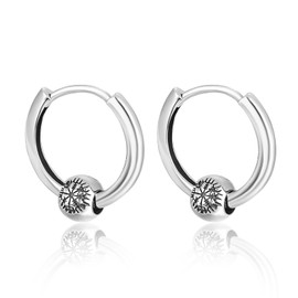 KINGWHYTE Huggie Drop Earrings 925 Sterling Silver Viking Rune Earrings Black Bead Earring Jewellery Gift for Men Women(Vegvisir)