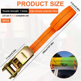 Druuzyl 3 Stück Spanngurte mit Ratsche Lastgurt bis 800kg 25mm x 4m Spanngurt Zurrgurt, Ratschengurt für Transport Ohne Haken Ratschengurt, Trolleys Motorrad Gepäck (Orange)