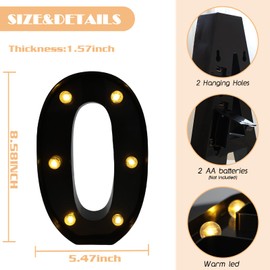 DyingSwan LED Marquee Numbers, 2025 Light Up Numbers for Party, Small Light Up Letters, Battery Powered Lighted Number for Birthday or Home Decor (Black, 0)