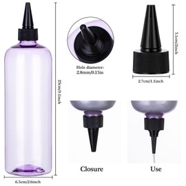 sdoot Applicator Bottle for Hair, 16.9 ounce Hair Color Applicator Bottle 2 Pack Squeeze Bottle Transparent Oil Bottles for Hair, PET Plastic Refillable Bottles with Twist Top Cap,Clear Purple