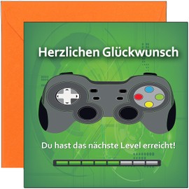 KARTEN 24 VERSAND Funny Birthday Card Game Boy Gamer Gaming Gamer Gamer Funny Greeting Card Birthday Boys Retro Boy Card Controller Computer 15 16 12 Level Up Boys (GreenSpace)
