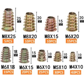 Threaded Insert Wood Screw-in Nut Screw in Sleeves M4 M5 M6 M8 M10 Pack of 170 Zinc Alloy Ram - Pamuffe Allen Nuts Assortment for Wooden Furniture (170)