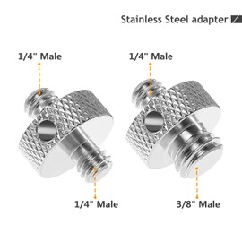 Frgyee Upgraded Stainless Steels 1/4" Male to 1/4" Male & 1/4" Male to 3/8" Male Tripod Threaded Screw Adapter with Hole for Camera Light Stand with Hex-L Wrench 4 Pcs