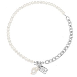 Chamqueen Pearl Metal Pendant Necklace Fashion Jewelry for Women and Girls Type6 Silver