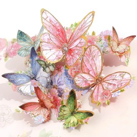 UTXN Pop Up Card, Colorful Butterfly Pop Up Birthday Card for Women with Note Card Envelope for Anniversaries, Birthdays, Special Celebrations, Thinking of You