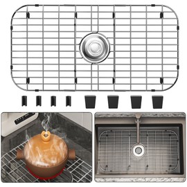 28" x 15" Sink Protectors for Kitchen Sink, Stainless Steel Sink Protector for Round Corner Sink with Center Drain Sink Rack for Bottom of Sink with Sink Strainers(Separable,28" x 15", Center Drain)