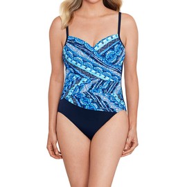 Penbrooke Shape Solver Women's Swift Charm Criss Cross Mio Soft Cup One Piece Swimsuit, Navy/Multi, 16