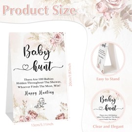 Gemscream 101 Pcs Baby Shower Games Include Paperboard Baby Hunt Sign 100 Mini Plastic Babies Tabletop Sign Tiny Babies Funny Prizes for Gender Reveal Party Favors(Brown,Boho)