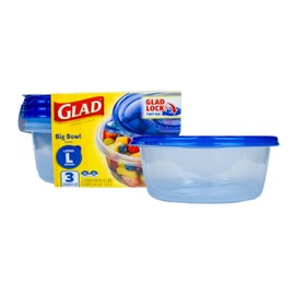 Glad GladWare Big Bowl Food Storage Containers with Lids, Large Round BPA Free Plastic Containers for Soups, Salads, and Meal Prep, Lock Tight Seal, Microwave Dishwasher Safe, 48 Oz, 3 Count