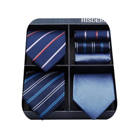 HISDERN Lot 3 PCS Classic Men's Tie Set Necktie & Pocket Square Elegant Neck Ties Collection