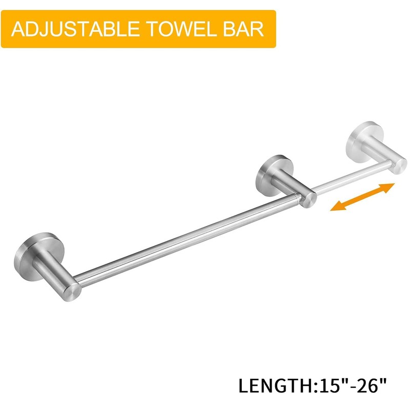 BESy Adjustable 15 to 26 Inch Single Bath Towel Bar