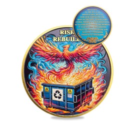 Phoenix Rising Dumpster Fire Challenge Coin - Reshape Yourself Dumpster Fire Coin- Funny Desk Accessories for Work - Hilarious Coworker Go Away Token - Inspirational Gifts for Men Women