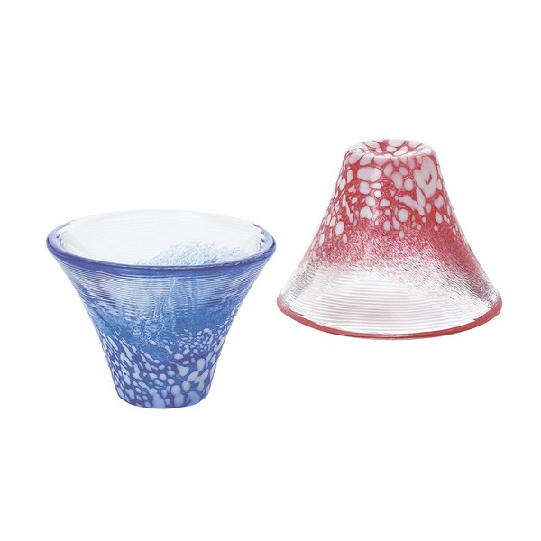 東洋佐々木ガラス Toyo Sasaki Glass G635-T72 Cold Sake Glass, Pair, Congratulatory Cup, Mt. Fuji Cold Sake Cup, Made in Japan, Blue & Red, 1.2 fl oz (35 ml), Pack of 2