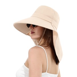 La Carrie Women Sun Hats Breathable Wide Brim UV Protection UPF 50+ with Neck Flap Hat for Summer Beach(Creamy White)