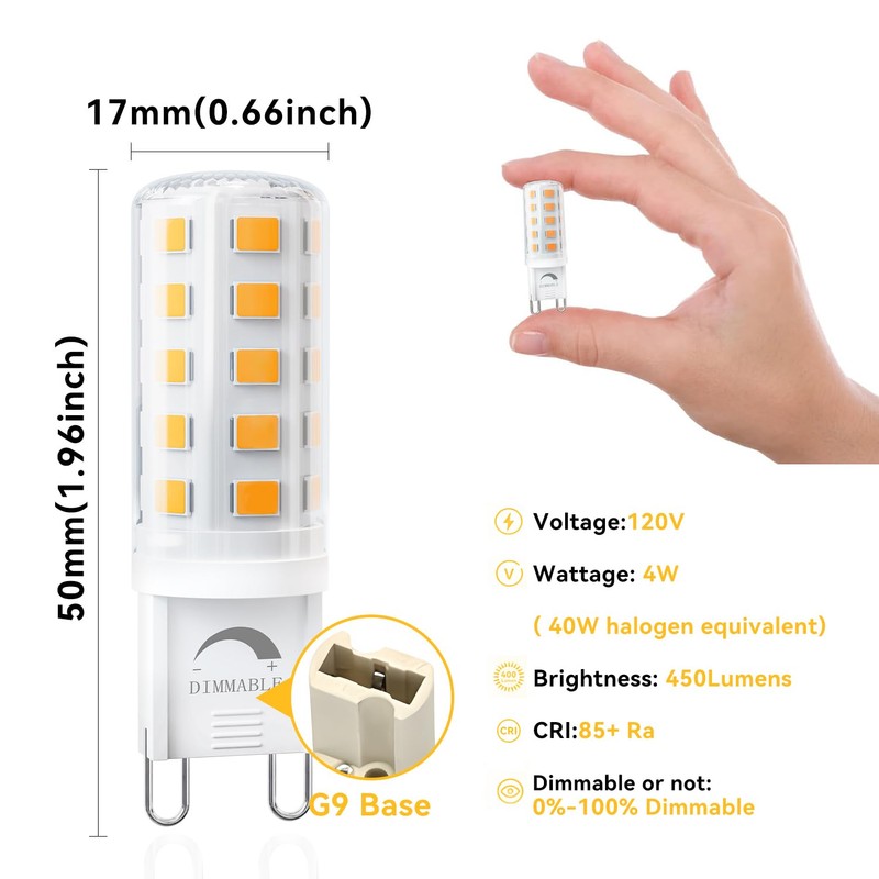 TJOY 12 Pack Dimmable G9 LED Bulb 4W Equivalent 40