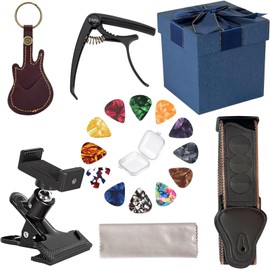 ATYOUK Guitar Accessories Kit Gift, Guitar Capo, Guitar Strap, Guitar Pick, Guitar Pick Holder Bag, Guitar Pick Box, Guitar Phone Clip, Acoustic, Bass, Electric, Ukule Legitor Accessories