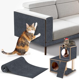 Cat Scratching mat Self-Adhesive, Trimmable Furniture Protector for Couch, Sofa, Wall & Cat Trees - Durable Scratch Pad with Nano Tape, DIY Climbing Carpet for Indoor Cats (Dark Grey, 78.7"x15.8")
