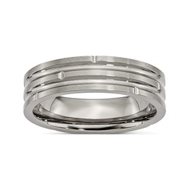 Jewelry By Sweet Pea Titanium Grooved 6mm Polished and Satin Band (Width=6)
