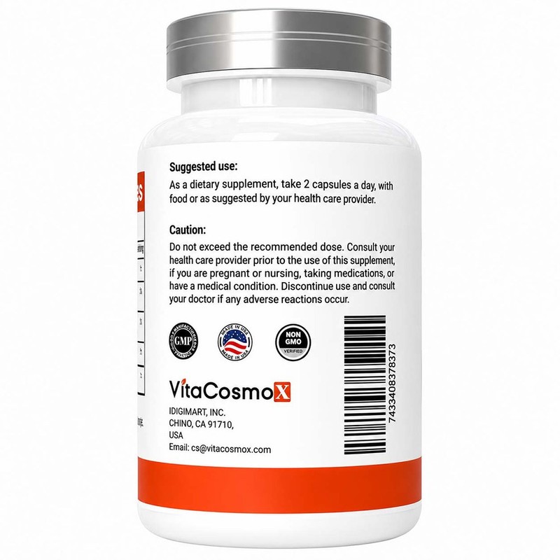 비타코스모엑스 터메릭 커큐민 진저 &amp; 블랙 페퍼 포함 1200mg 캡슐,