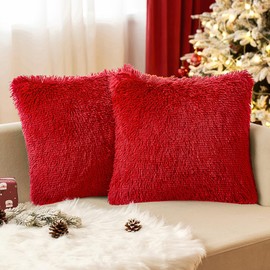 EMEMA Cushion Covers, Christmas Day, Artificial Fur, Cuddly Cushion, Fur Cushion, Sofa Cushion, Decorative, Fluffy Cushion Cover, Plush Cushion, Cuddly Couch Cushion for Sofa, Set of 2, 40 x 40 cm,