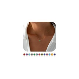 TINGN Women's Gold Birthstone Pendant Necklace, 18 K Gold-Plated 12 Months Cubic Zirconia Birthstone Necklace, Fashion Round Cut Birthstone Jewellery, Birthday Gifts for Girls, Women, Mother,