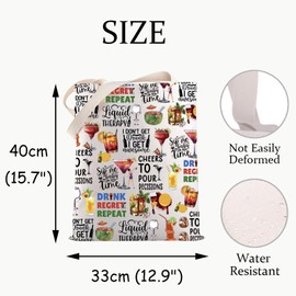 JXGZSO Funny Drinking Gift Alcohol Quote Canvas Tote Bag Drinking Party Gift Cocktail Themed Shoulder Bag Cocktail Lover Gift, Drink Regret Repeat, Large