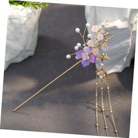 FOMIYES Vintage Hair Stick Jade Flower Pearl Tassel Hair Chopstick for Ladies Secure Bun Holder