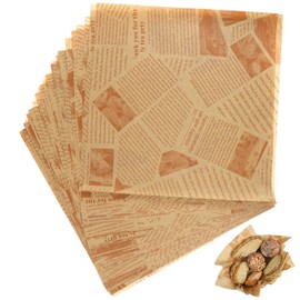 Parchment Paper Sheets 100Pcs Wax Wraps Sheets for Food, Greaseproof Newsprint Vintage Craft Paper for Burgers, Fries, Baking, and Party Use, 9.8x9.8 Inch Oilproof