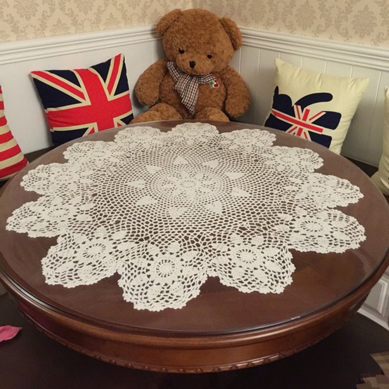 Beige 24 Inch Round HANDMADE Cotton Crochet Lace Placemat Doilies