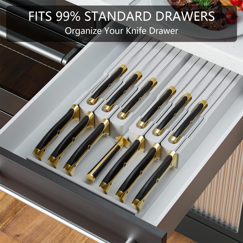 Domax Bamboo In-drawer Knife Block - Knife Drawer Organizer Insert