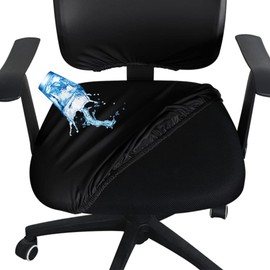 Shukii Black Waterproof PU Leather Chair Cover - Office Desk Chair Seat Protector, Stretchable, Rotating, High, for Computer Chair, Reusable, Easy Care, Machine Washable