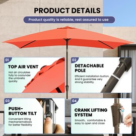 Ayge 6.5x10FT Rectangular Patio Umbrella Outdoor Table Umbrella w/Push Button Tilt & Crank Rectangle Market Umbrella UV Protection for Garden,Deck,Lawn,Yard & Pool,Orange