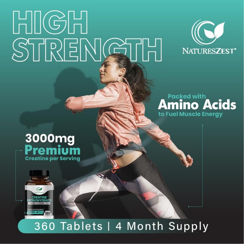 Creatine Monohydrate Tablets 3000mg – 360 Creatine Tabs, Gym Energy