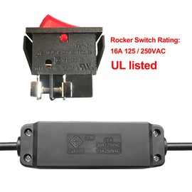 Inline Cord Switch 2-Pack, Heavy Duty 16A AC125V/250V Large Current in-Line On/Off Rocker Appliance Switch for High Power Lamp or Equipment, Red Led