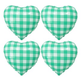 4pcs 18inch Green Heart Checked Balloons Heart Balloons Check Aluminum Foil Balloons Striped Plaid Heart Foil Balloons Love Theme Birthday Wedding Baby Shower Versatile Party Decoration