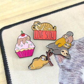 4 Pcs Cartoon Sloth Enamel Pins Lazy Animal Brooches Cute Animal Lapel Pin Badges for Backpacks Clothing Bags Decoration Jewelry Gift