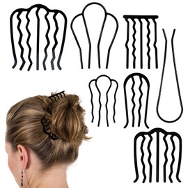7 Piece Hair Side Combs Metal Hair Pins for Updo Buns Hair Fork Clip U Shaped French Twist Comb Decorative Hair Combs for Women Girls Hair Styling Accessories, Black