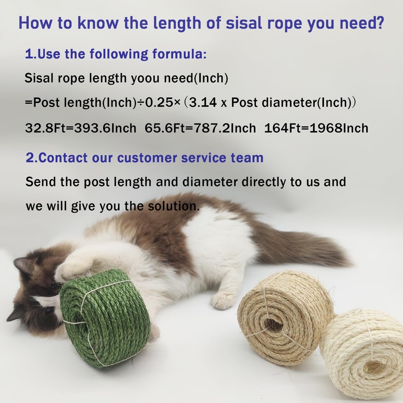 XRzitky Natural Sisal Rope for Cat Scratcher, 1/4 Inch 65FT
