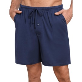 SWOMOG Mens Pajama Shorts Sleep Shorts Modal Soft Loungewear Bottoms with Button Fly & Drawstring & Pockets Navy Blue X-Large