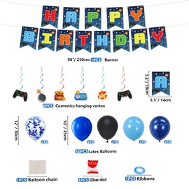175 Pcs Video Game Birthday Decorations Game Birthday Party Supplies Video Game Decorations Tableware Set Include Plates Banner and Tablecloth for Game on Birthday Decorations Kids Serves 20 Guests