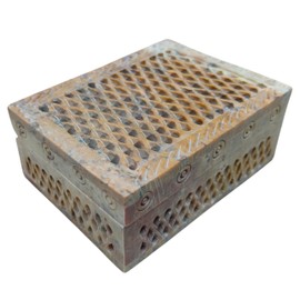 craftslook Marble Jewelry Box Organizer 4"x3"inch – Hand Carved Soapstone Trinket Box with Floral Inlay | Decorative Keepsake for Women | Ideal for Home Decor, Anniversary & Housewarming Gifts