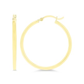 14k Yellow Gold Solid 2mm Tube Classic Polished Hoop Earrings, 2x30mm