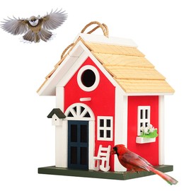 CEDAR ALPHA Hanging Birdhouse Country Cottage Birdhouse Decorative Garden, Solid Made for Bluebirds, Sparrows, Chickadees and Purple Martins, Red
