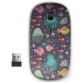 KAWAMOUSE 2.4G Ergonomic Portable USB Wireless Mouse for PC, Laptop, Computer, Notebook with Nano Receiver (Cute Sea Inhabitants)